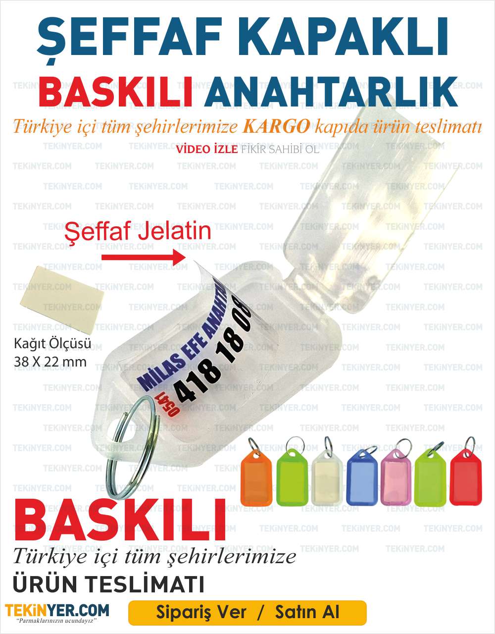  Baskılı şeffaf kapaklı plastik anahtarlık