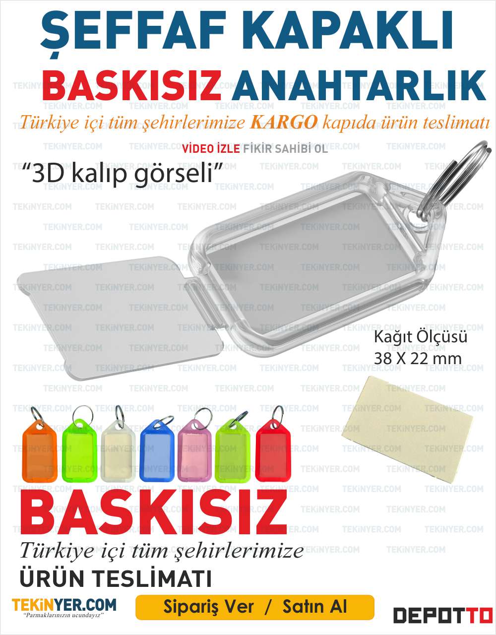  Şeffaf Kapaklı Plastik Anahtarlık